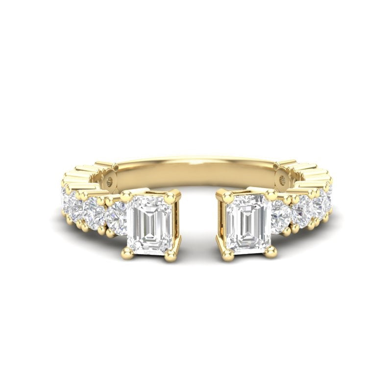 14K Gold Two Stone Emerald-Cut Diamond Open Ring - Abtin & Company 
