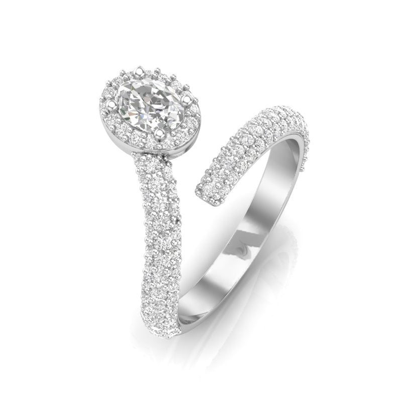 14K Gold Oval Diamond Open Bypass Fashion Ring - Abtin & Company 