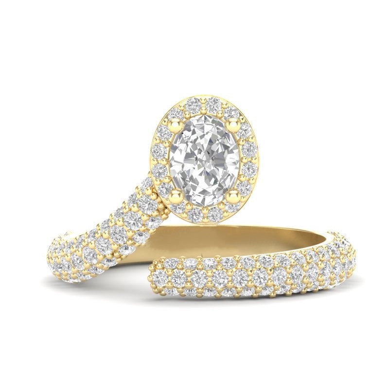 14K Gold Oval Diamond Open Bypass Fashion Ring - Abtin & Company 