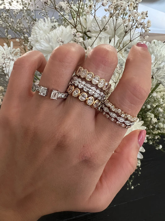 14K Gold Oval Diamond full Bezel Set Ring Wedding Band - Abtin & Company 