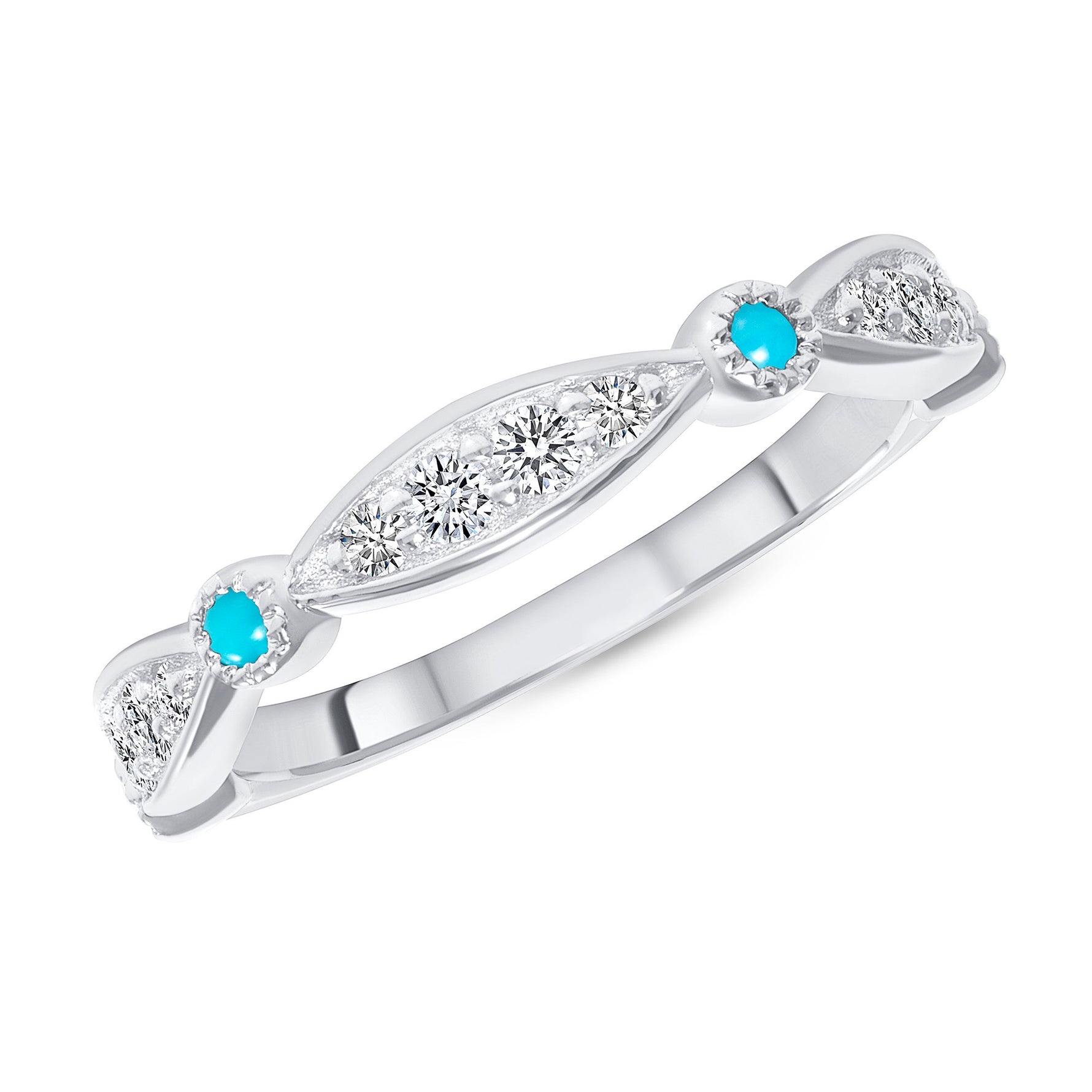 14K diamond and Turquoise Marquise & Dot Design Stacking Ring - Abtin & Company 