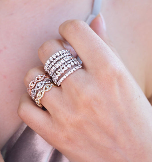 14k Gold Half Eternity Diamond Stackable Ring Wedding Band - Abtin & Company 