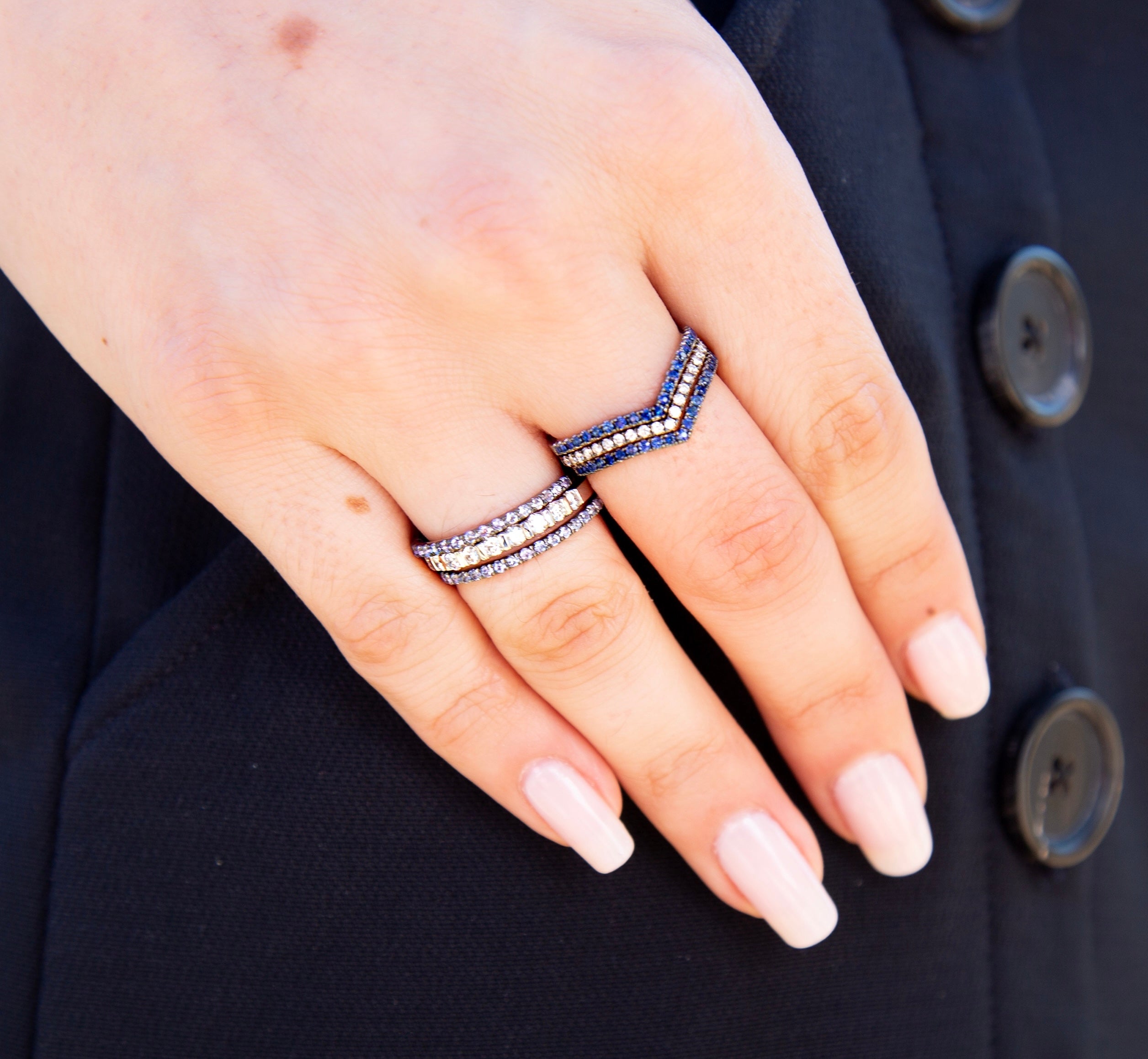 14k Gold Diamond Chevron Stackable Ring Wedding Band - Abtin & Company 