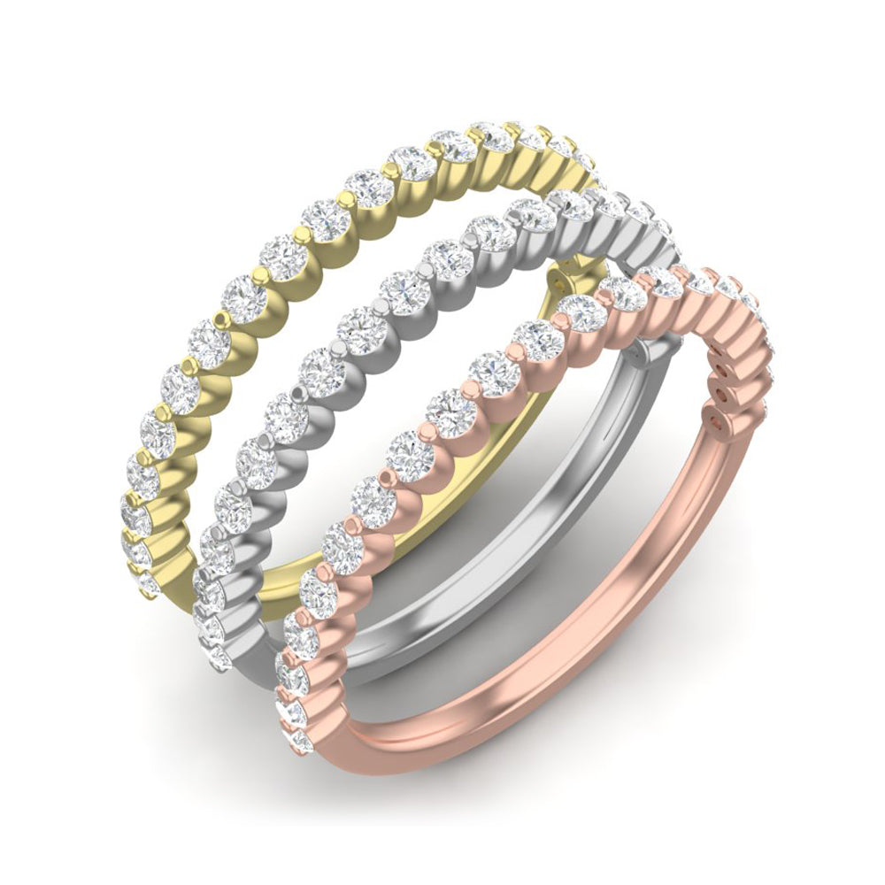 14k Gold Floating Diamond Half-eternity Stackable Ring Wedding Band - Abtin & Company 