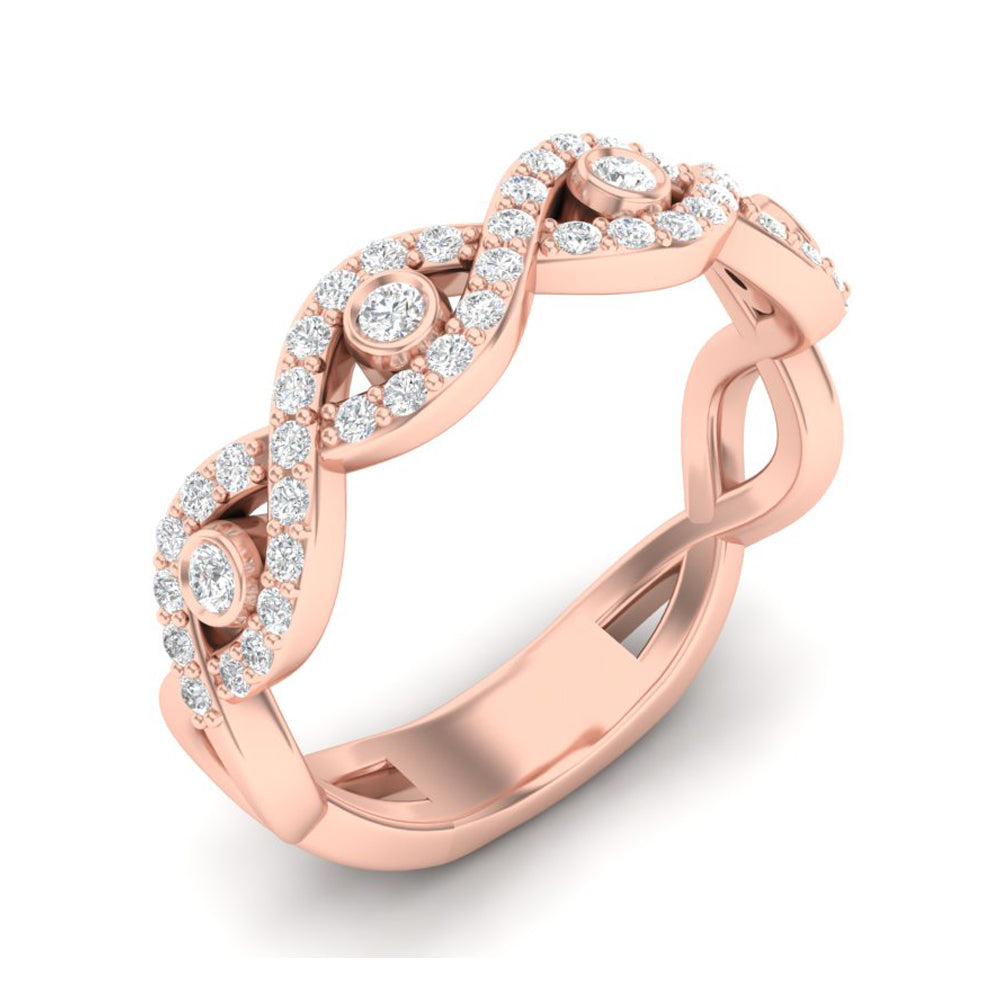 14k Gold Diamond Twist Stackable Ring Wedding Band - Abtin & Company 