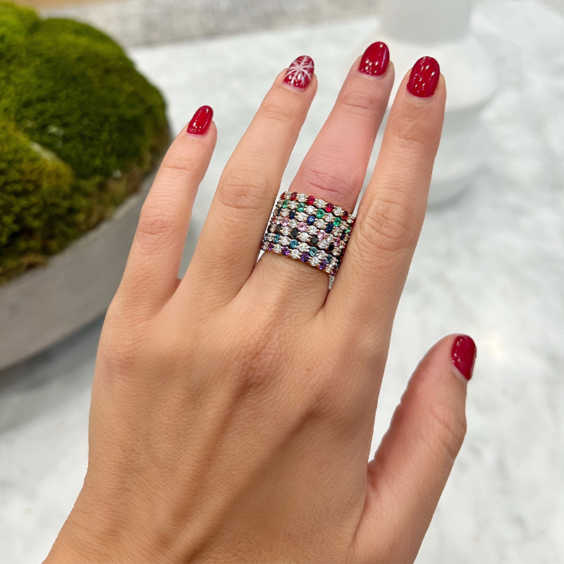 14K Rose Gold Alternating Diamond & Ruby Stacking Band - Abtin & Company 