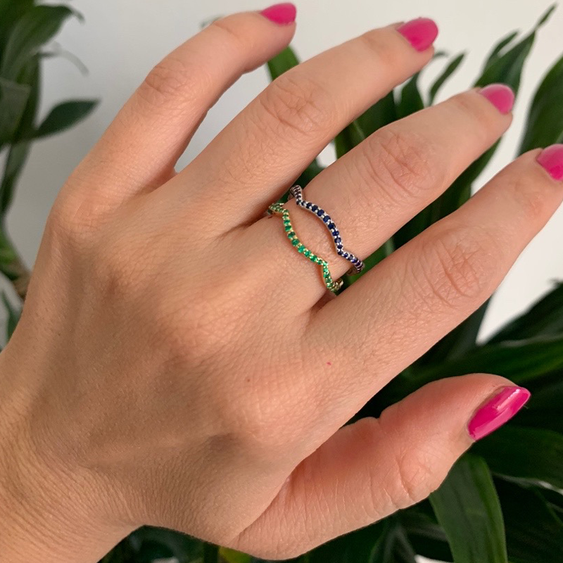 14K Rose Gold Ruby Wave Stacking Band - Abtin & Company 