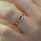 14K Yellow Gold Diamond & Blue Sapphire Evil Eye Ring - Abtin & Company 