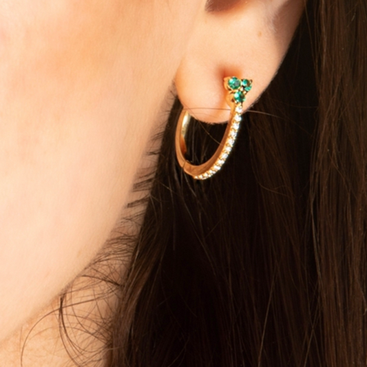 14K Gold Flower Diamond Huggie Earrings - Abtin & Company 