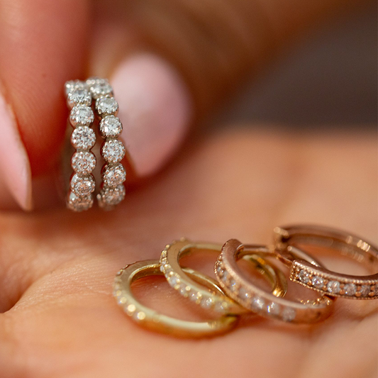 14k Gold Huggie Milgrain Diamond Earrings - Abtin & Company 