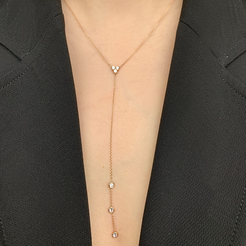 14K Gold Diamond Lariat Necklace Diamond Y-Necklace - Abtin & Company 