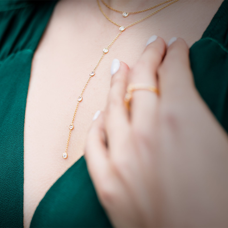 14K Gold Diamond Lariat Necklace Diamond Y-Necklace - Abtin & Company 