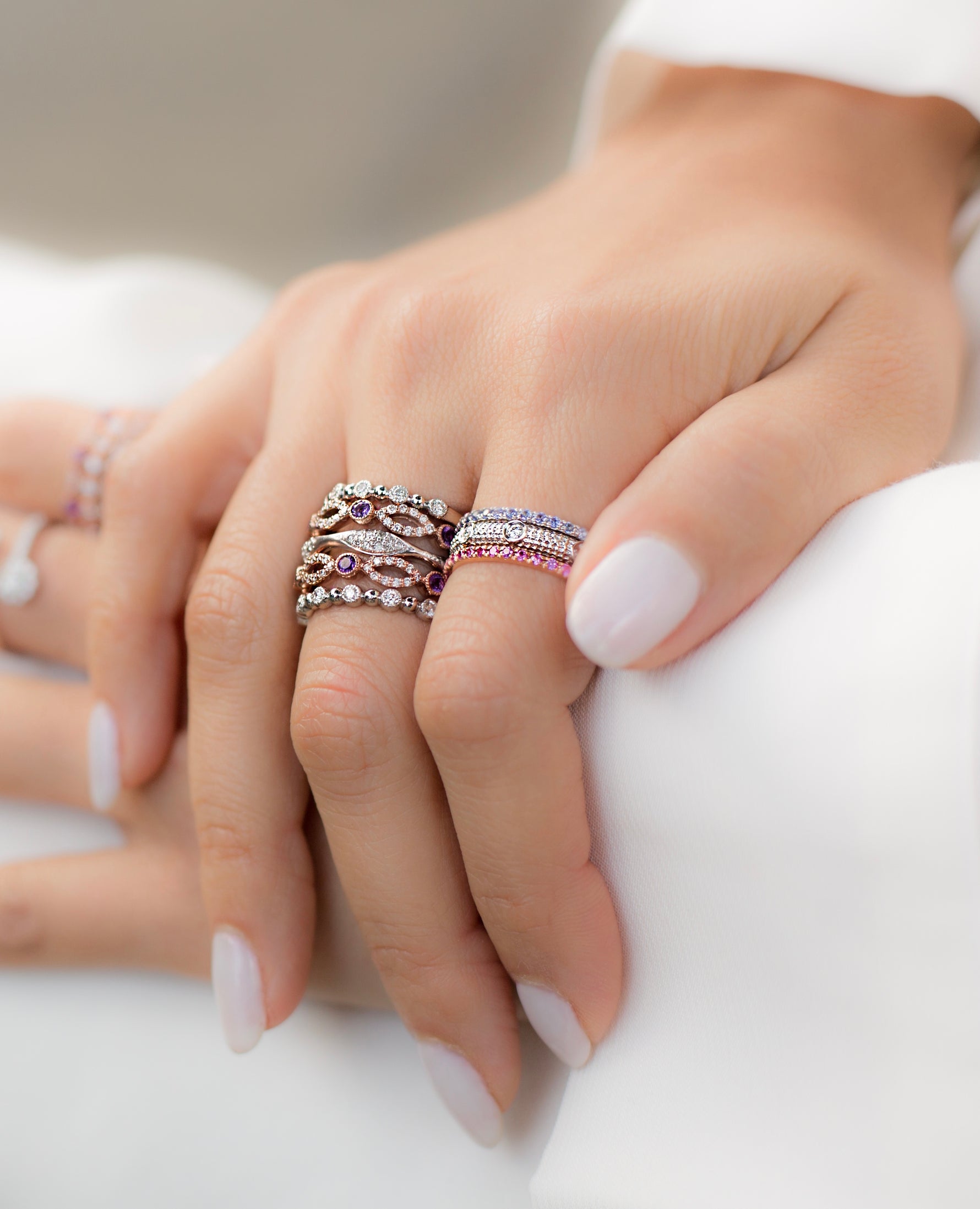 14k Gold Diamond Milgrain Bezel & Bead Stackable Ring Wedding Band - Abtin & Company 