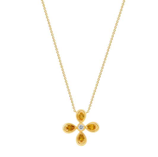 14K Yellow Gold Yellow Sapphire & Diamond Flower Pendant - Abtin & Company 
