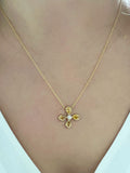 14K Yellow Gold Yellow Sapphire & Diamond Flower Pendant - Abtin & Company 