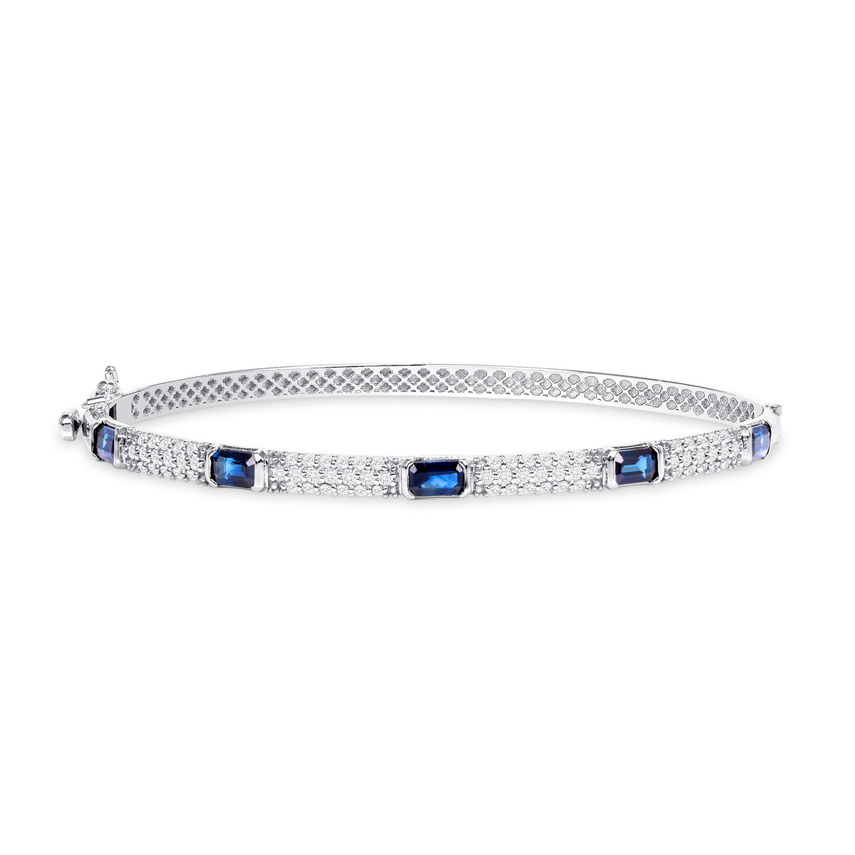 14K Gold Blue Sapphire and Diamond Bangle - Abtin & Company 