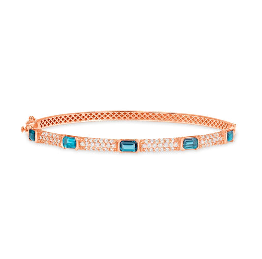 14K Gold London Blue Topaz & Diamond Bangle - Abtin & Company 