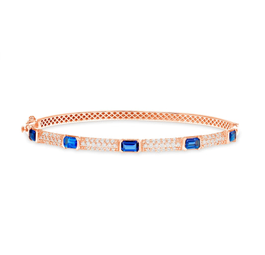 14K Gold Blue Sapphire and Diamond Bangle - Abtin & Company 