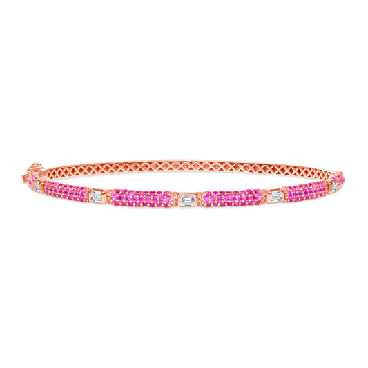 14K Gold Pink Sapphire and White Diamond Bangle - Abtin & Company 