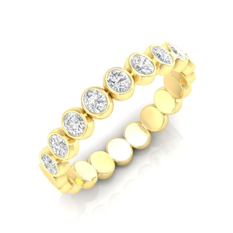 14K Gold Oval Diamond full Bezel Set Ring Wedding Band - Abtin & Company 