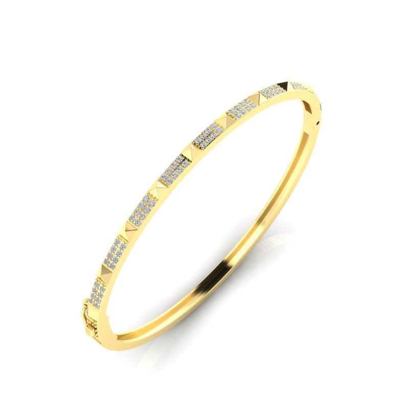 14k Gold Diamond Pyramid Stud Bangle - Abtin & Company 