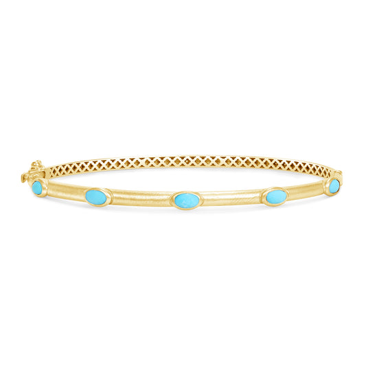 14K Yellow Gold Turquoise Bangle - Abtin & Company 
