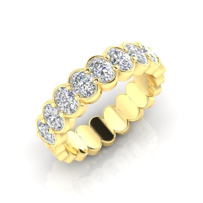 14K Gold Bezel Oval Diamond Ring Wedding Band - Abtin & Company 