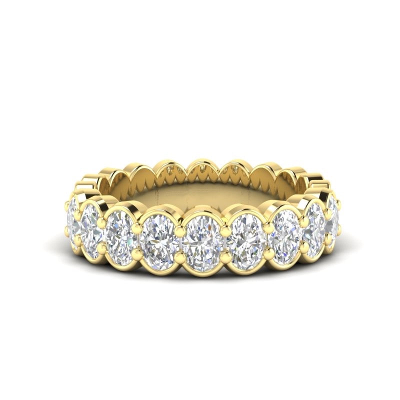 14K Gold Bezel Oval Diamond Ring Wedding Band - Abtin & Company 