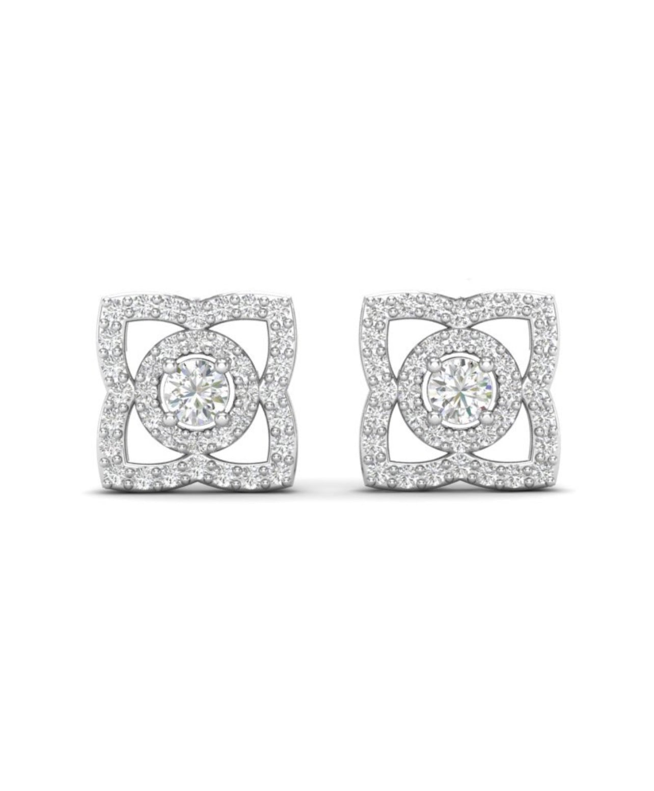 14KGold Diamond Lotus Stud Style Earrings - Abtin & Company 