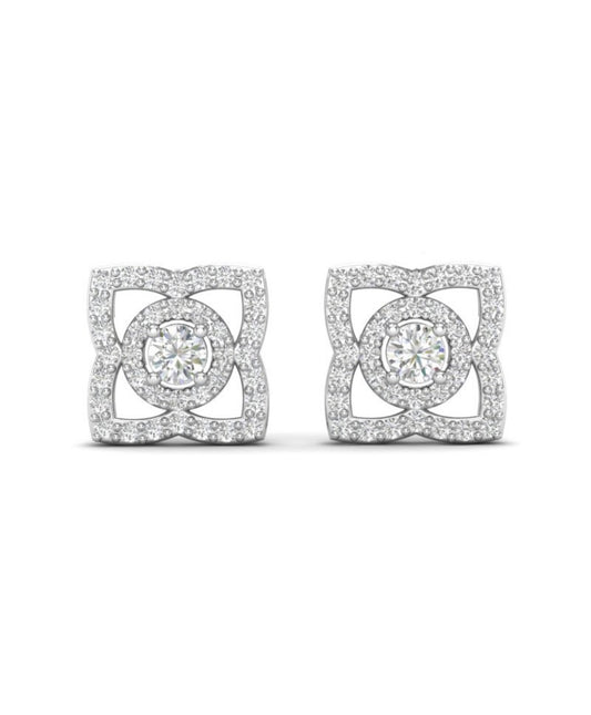 14KGold Diamond Lotus Stud Style Earrings - Abtin & Company 