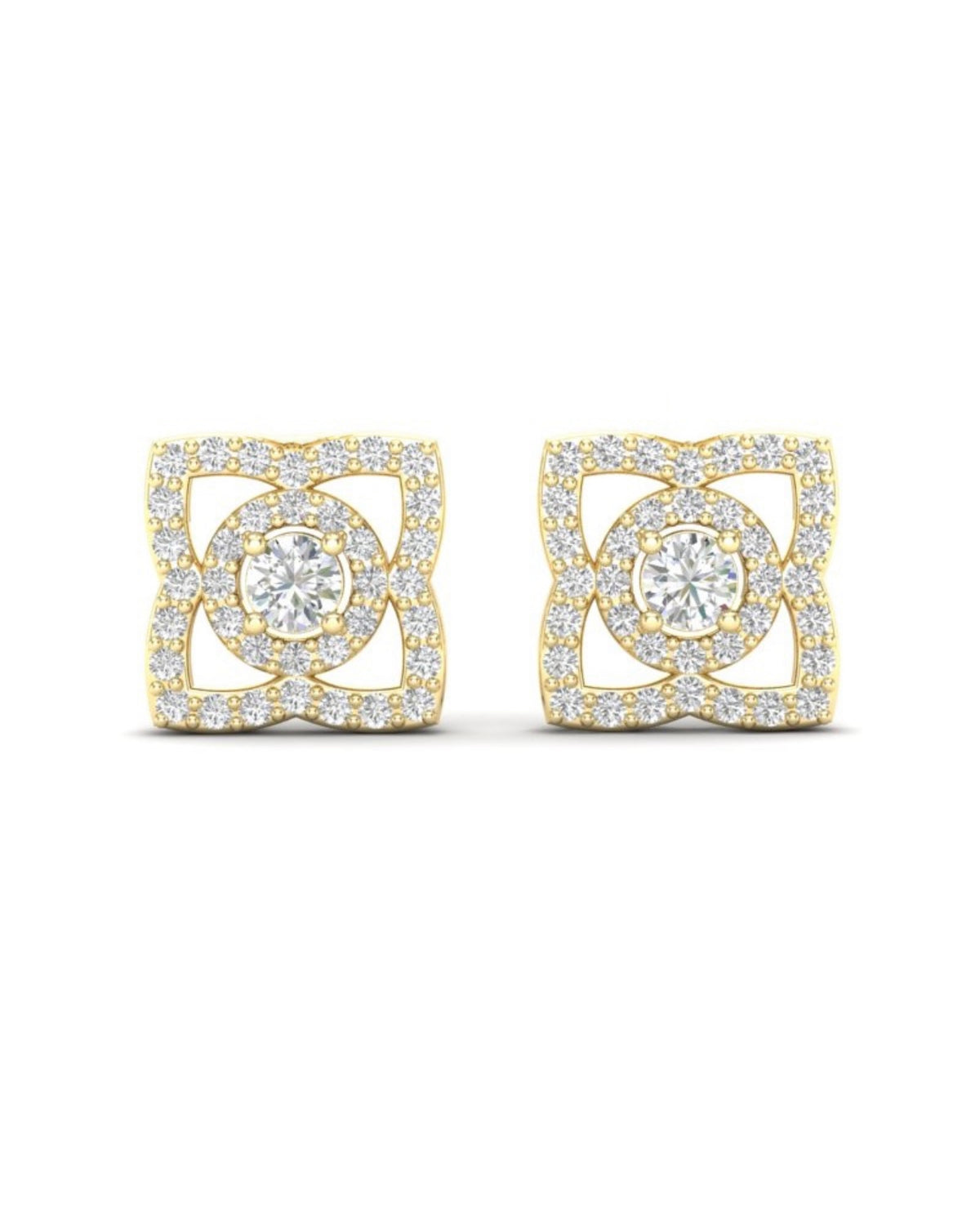 14KGold Diamond Lotus Stud Style Earrings - Abtin & Company 