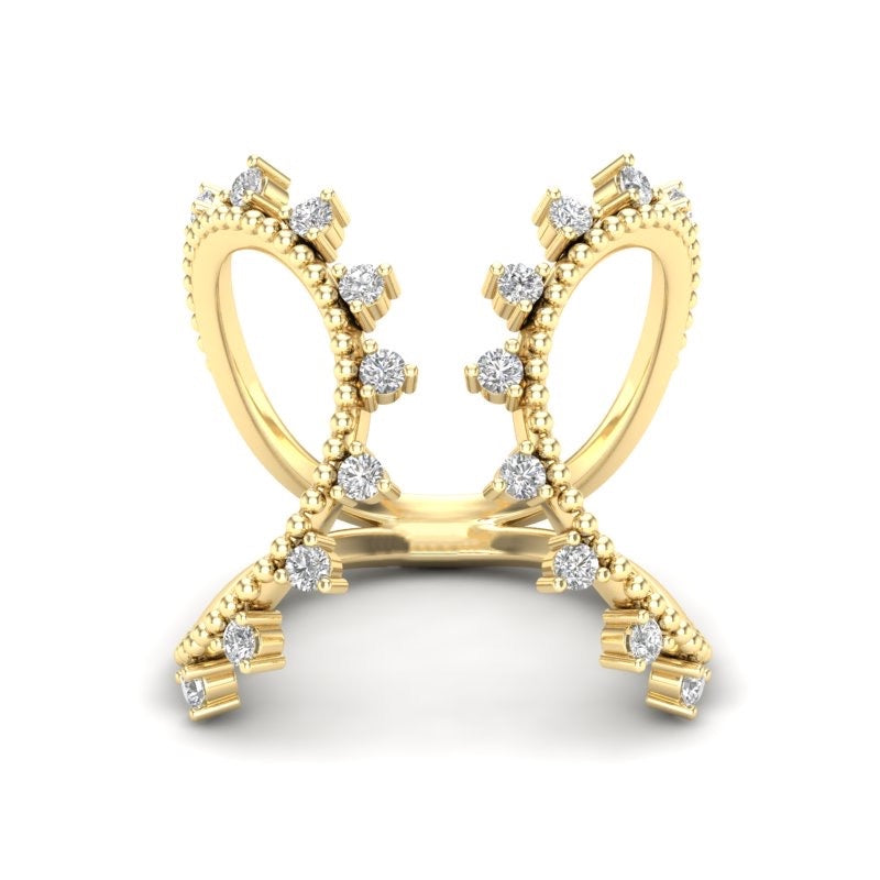 14K Gold Diamond Fashion Open Cuff Ring - Abtin & Company 