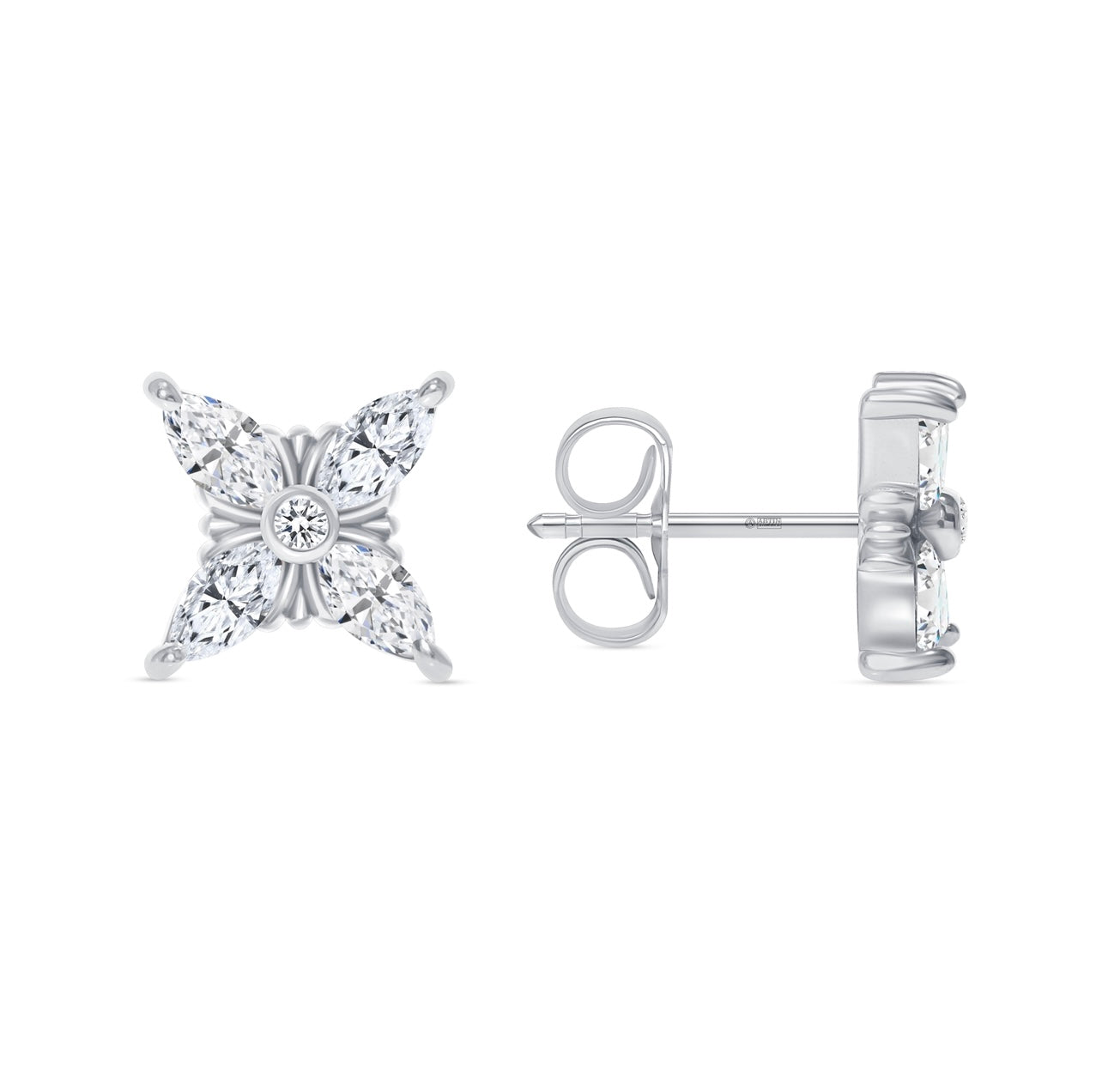 14K Gold Floral Style Marquise-cut Diamond Stud Earrings - Abtin & Company 