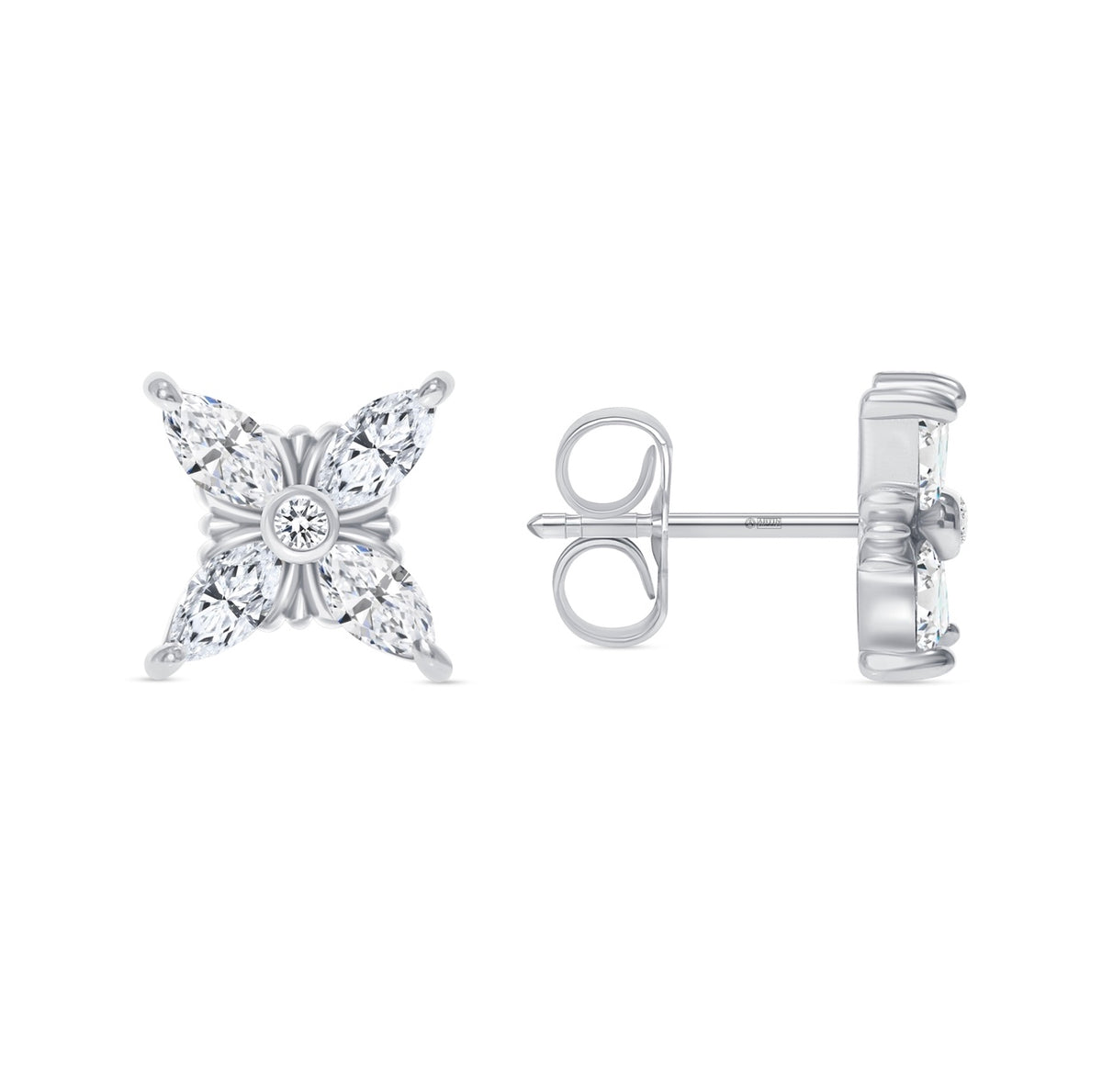 14K Gold Floral Style Marquise-cut Diamond Stud Earrings - Abtin & Company 