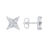 14K Gold Floral Style Marquise-cut Diamond Stud Earrings - Abtin & Company 