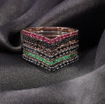14K White Gold Black Diamond Chevron Stackable Band - Abtin & Company 