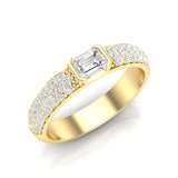14K Gold Emerald Cut Diamond & Pave Ring Wedding Band - Abtin & Company 