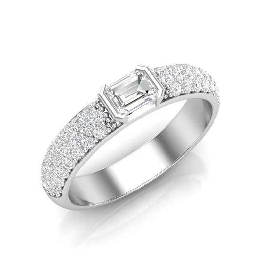 14K Gold Emerald Cut Diamond & Pave Ring Wedding Band - Abtin & Company 