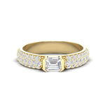14K Gold Emerald Cut Diamond & Pave Ring Wedding Band - Abtin & Company 