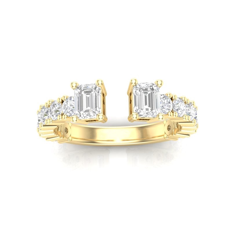 14K Gold Two Stone Emerald-Cut Diamond Open Ring - Abtin & Company 