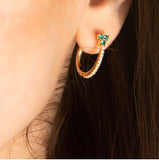 14k Gold Diamond and Emerald Flower Huggies - Abtin & Company 