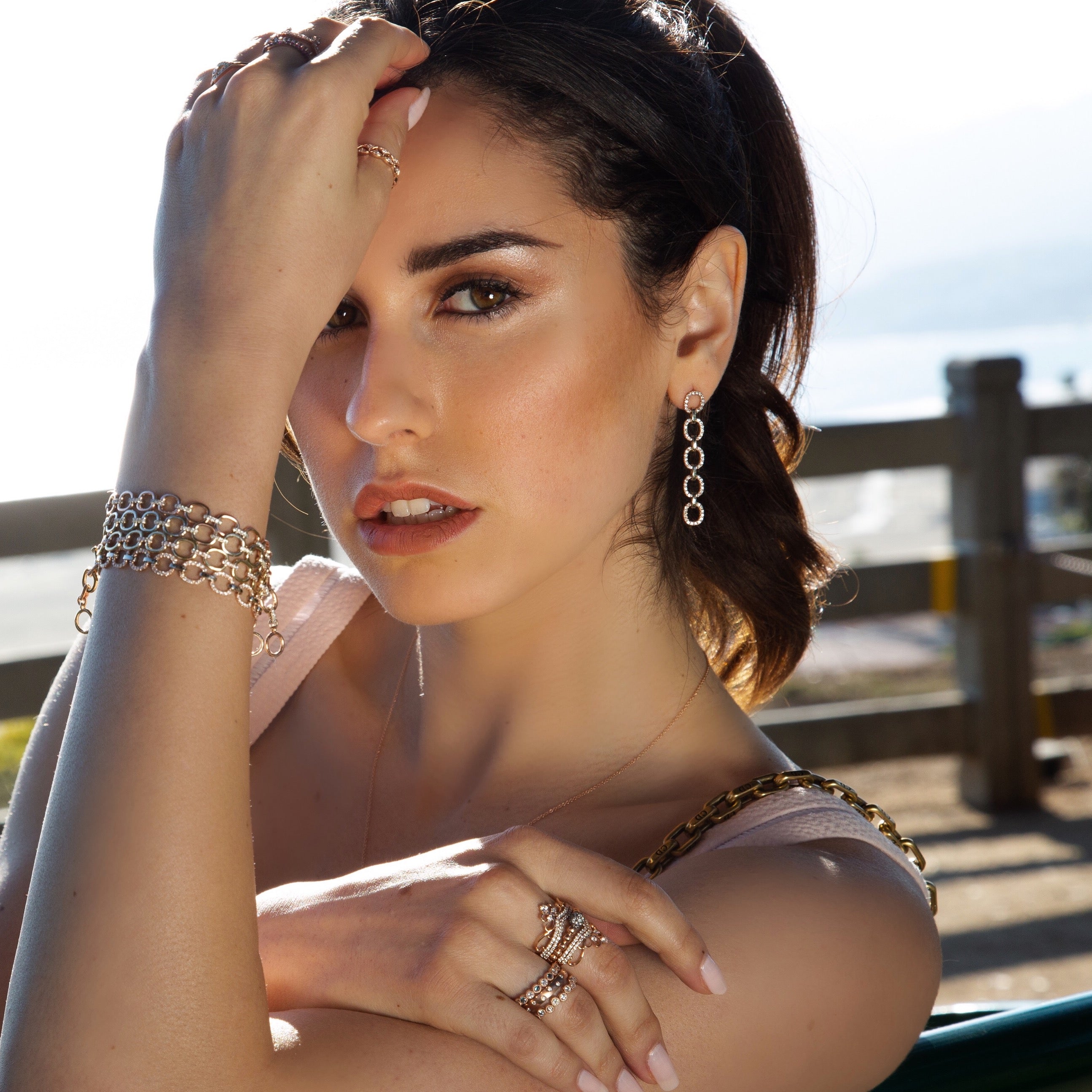 14k Rose Gold Diamond Chain-Link Drop Earrings - Abtin & Company 