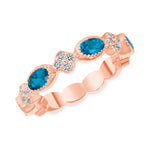 14K Rose Gold Diamond Clover & Milgrain London Blue Topaz Stackable Ring - Abtin & Company 