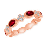 14K Rose Diamond Clover & Milgrain Ruby Stackable Ring - Abtin & Company 