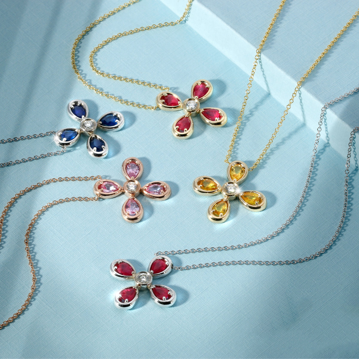 14K Yellow Gold Yellow Sapphire & Diamond Flower Pendant - Abtin & Company 