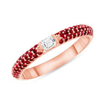 14K Rose Gold Ruby & Emerald-cut Diamond Half Eternity Stackable Ring - Abtin & Company 