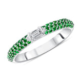 14K White Gold Emerald & Emerald-cut Diamond Half Eternity Stackable Ring - Abtin & Company 