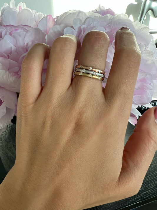 14k Gold Five Diamond Stackable Ring Wedding Band - Abtin & Company 