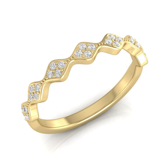 14k Gold Wavy Cluster Diamond Stackable Ring Wedding Band - Abtin & Company 