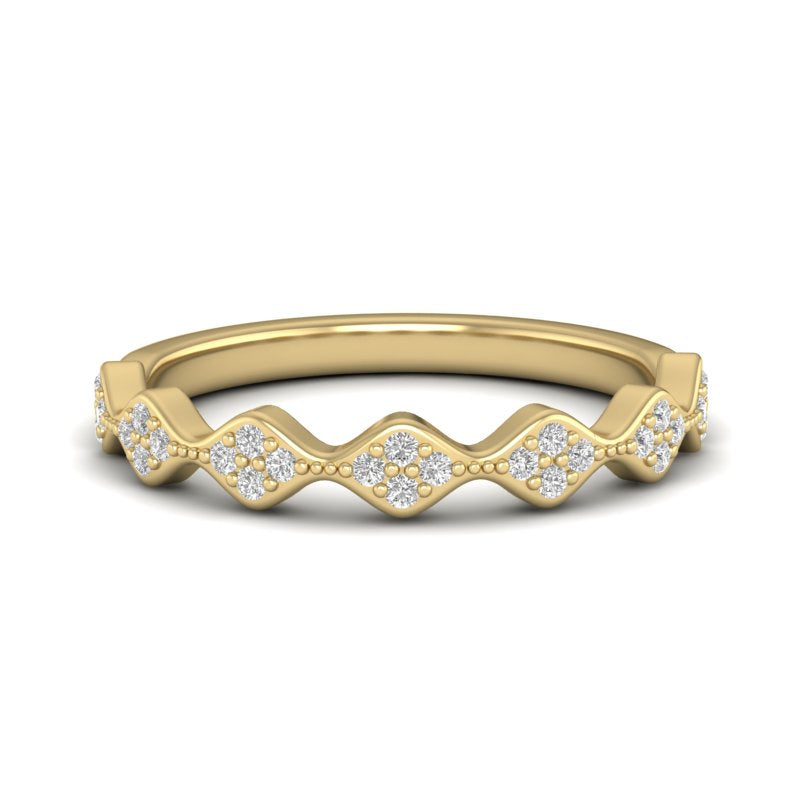 14k Gold Wavy Cluster Diamond Stackable Ring Wedding Band - Abtin & Company 
